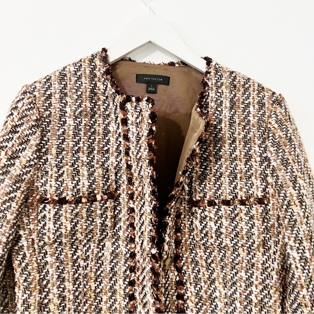 Ann Taylor Fringe Tweed Brown Jacket Blazer Size 4 - Picture 5 of 7